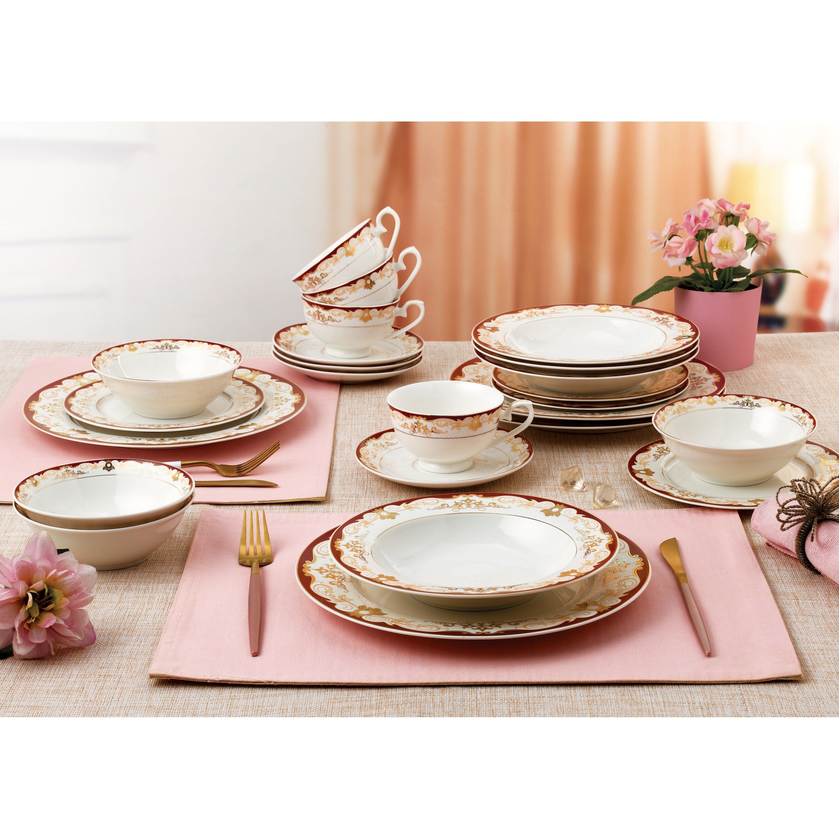 24 Piece Dinnerware Set-Bone China, Service for 4 by Lorren Home Trends