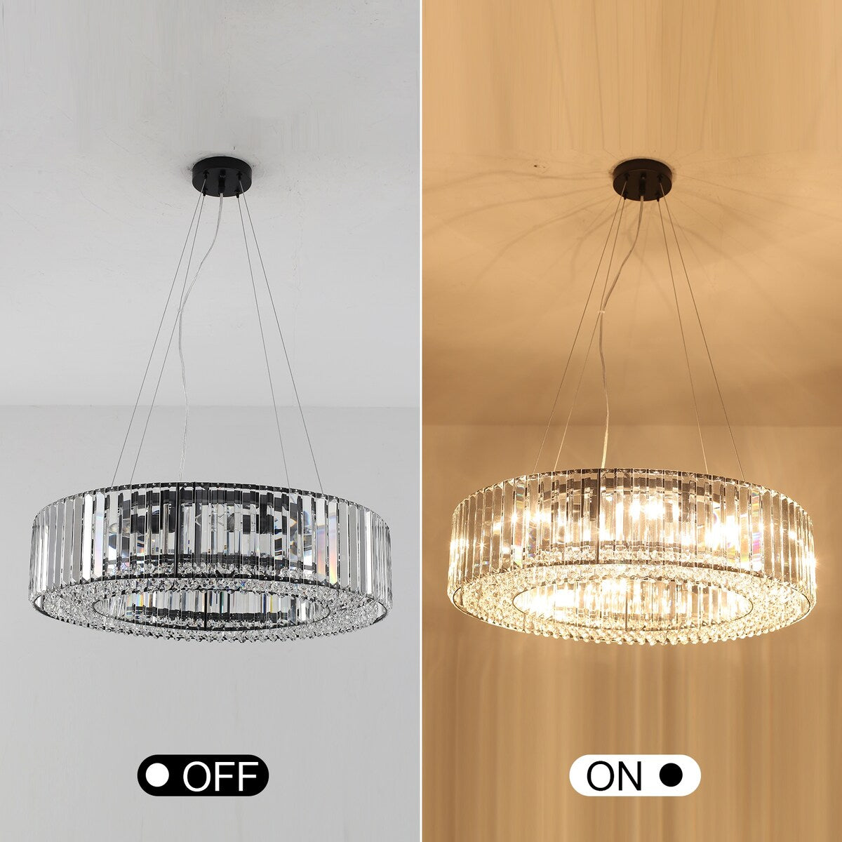 24.8 in. 8-Light Farmhouse Chandelier, Crystal Chandelier, Drum Chandelier for Dining Room Living Room Bedroom Kitchen