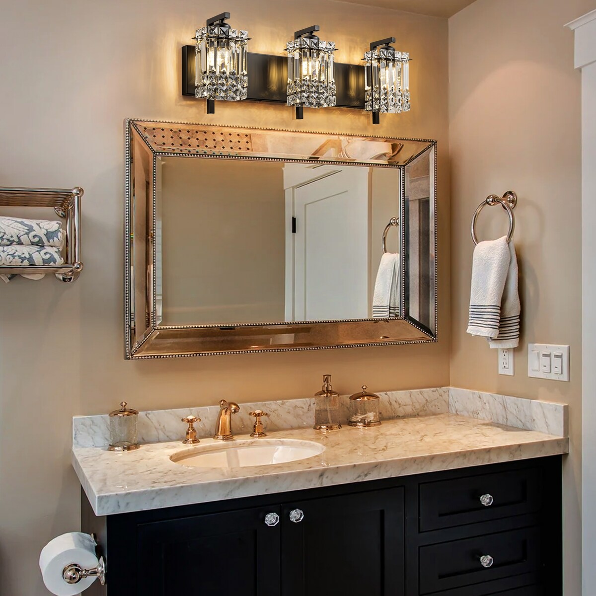 3-Light Modern Glam Bathroom Vanity Lights Crystal Wall Sconce Light for Mirror