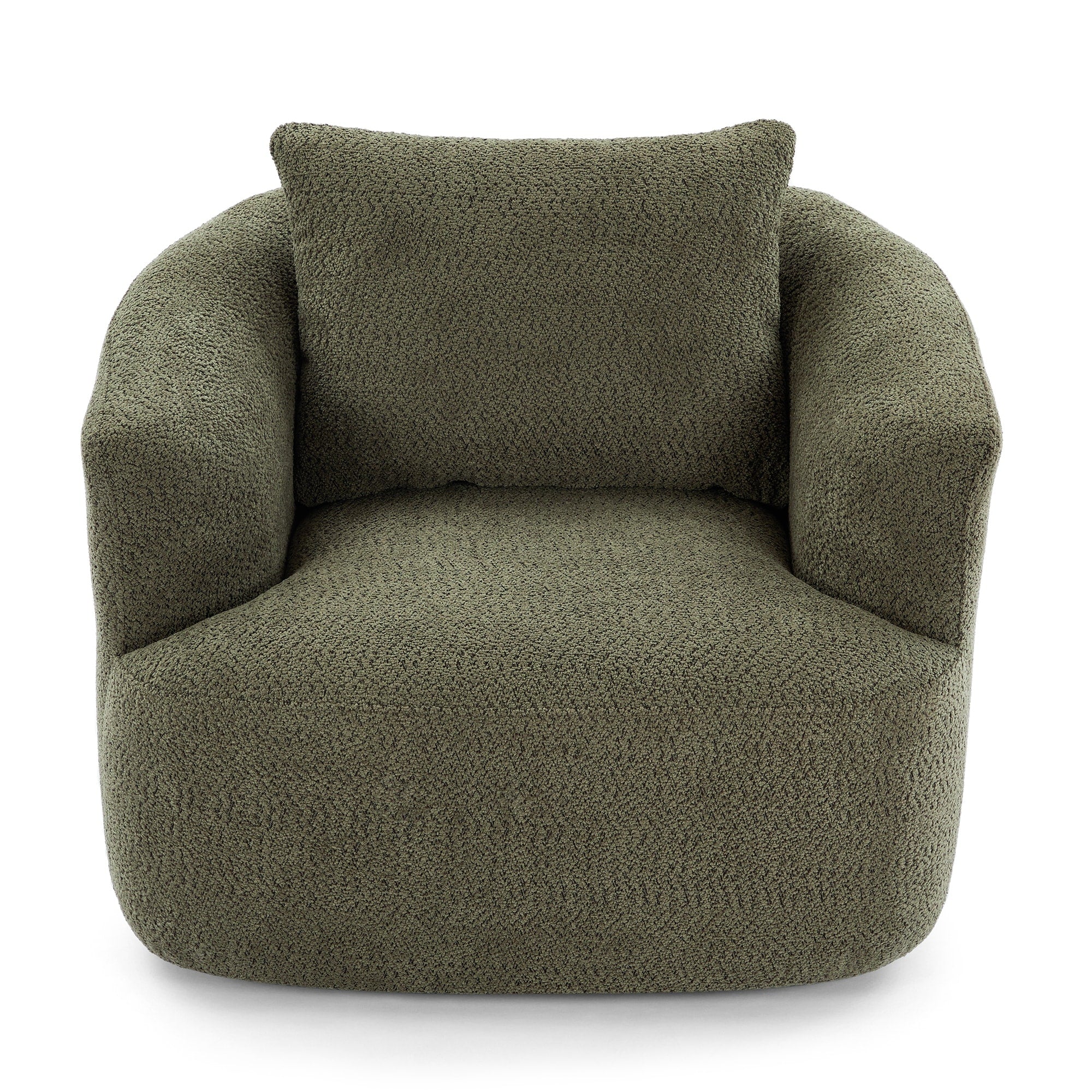 360° Swivel Chair, 38.2 Boucle Accent Chair with Throw Pillow, Upholstered Barrel Sofa Chair with Curved Armrests