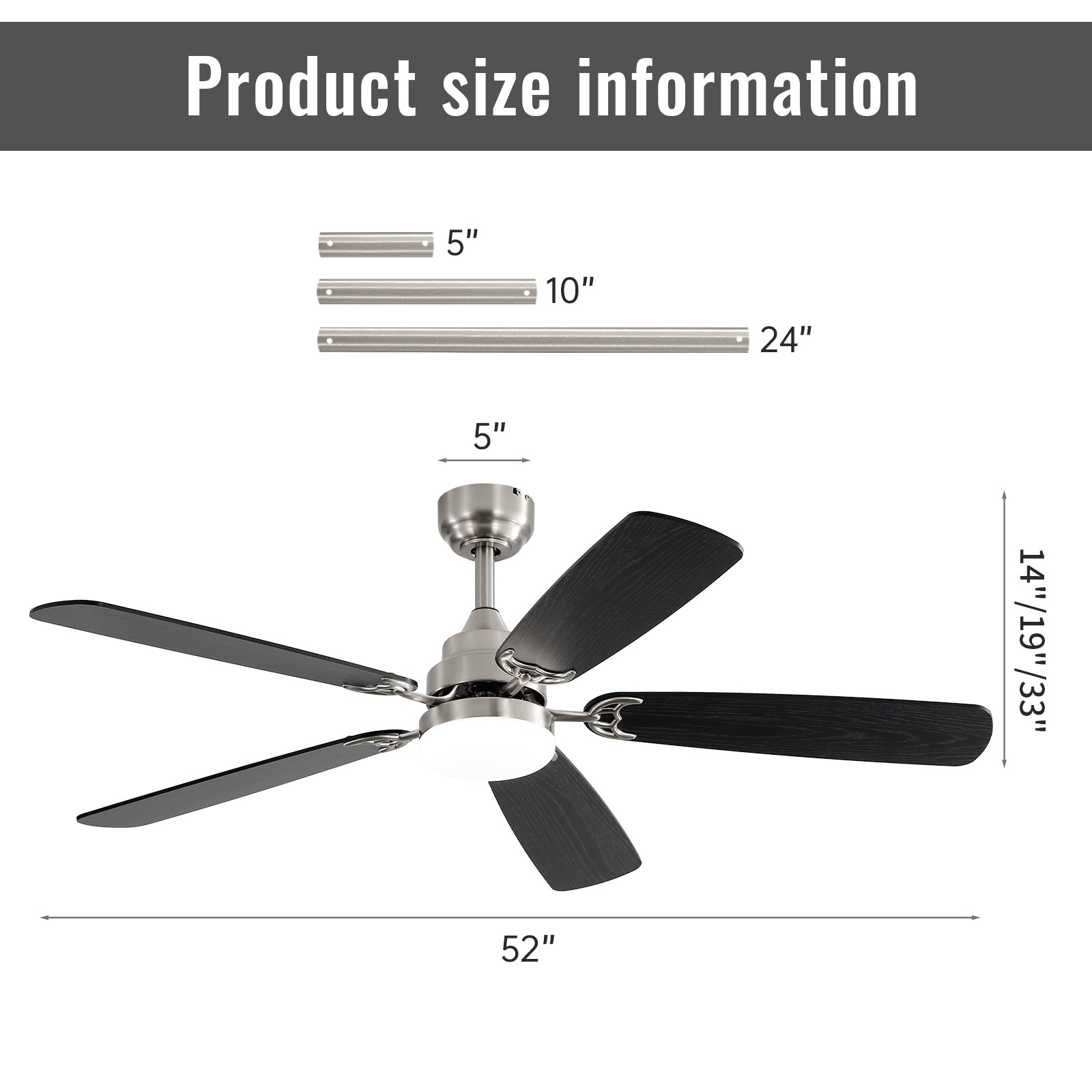 48 and 52 Integrated LED Ceiling Fan with Light and Remote, Reversible DC Motor