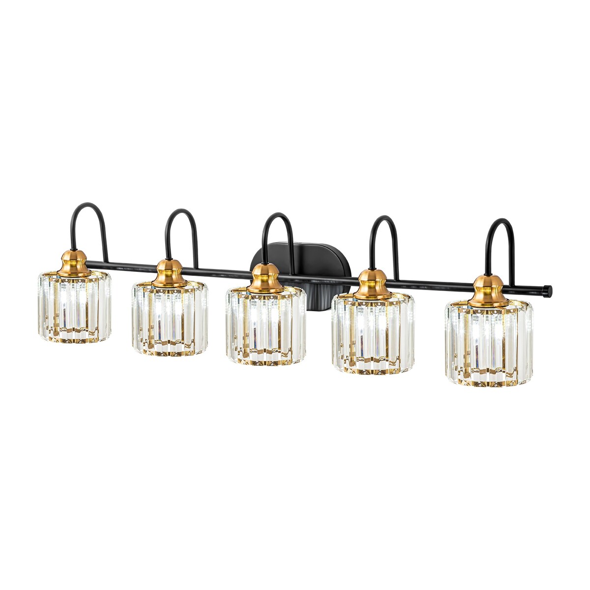 5-Light Glam Linear Dimmable Crystal Bathroom Vanity Lights with Cylinder Crystal Shade