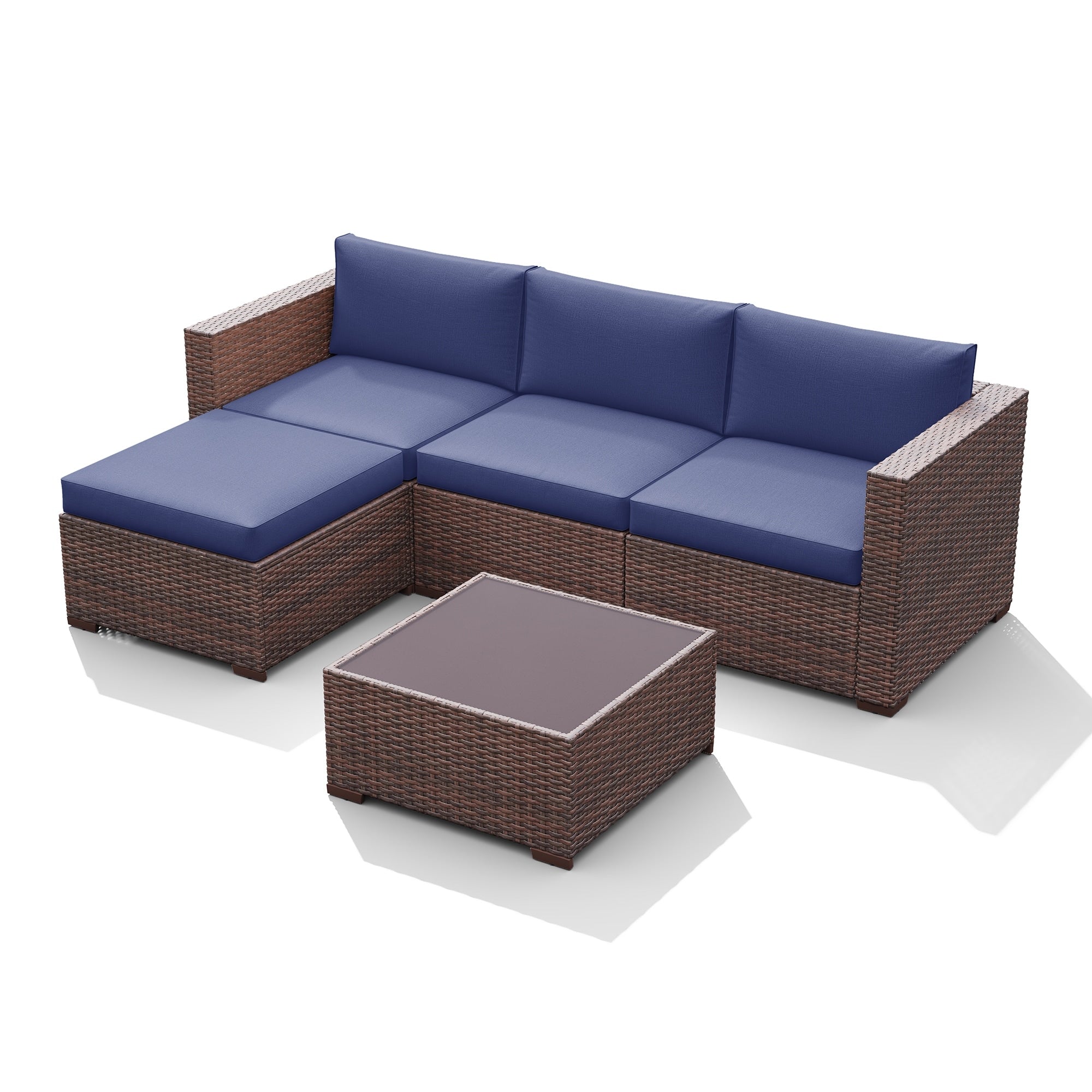 5-piece Outdoor Wicker Sectional Sofa Set with Cushions