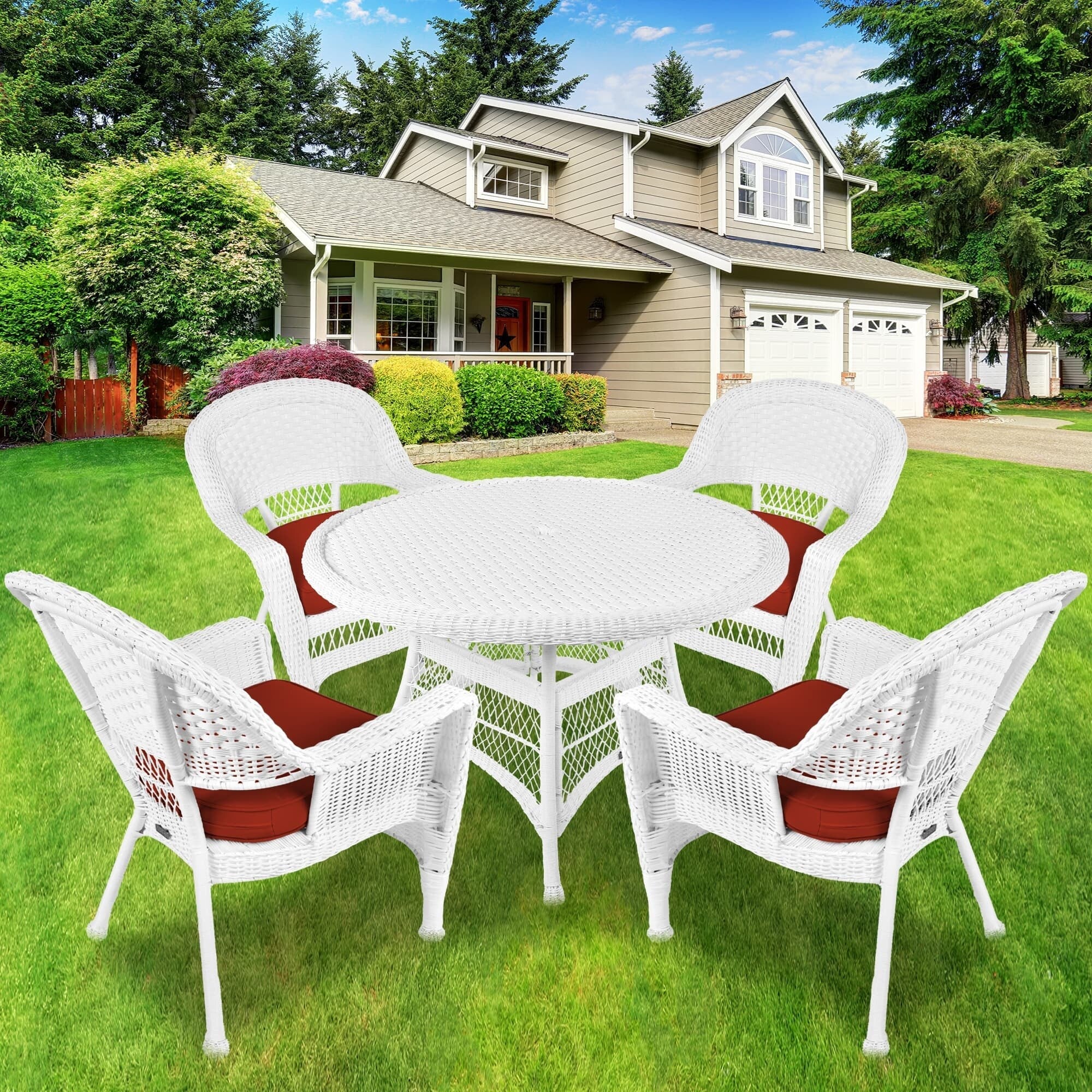 5-piece White Resin Wicker Dining Set
