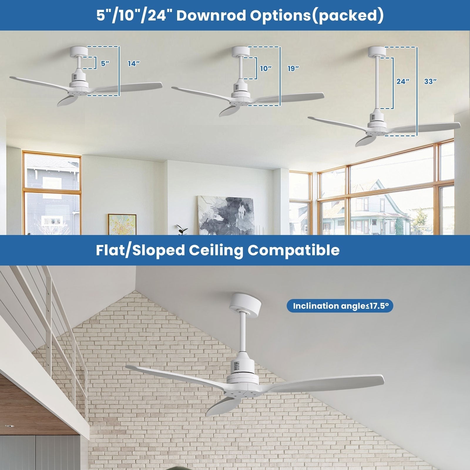 52 inch Modern Solid Wood / ABS Ceiling Fan With Remote Control(No Light),6 WInd Speed,Reversible Airflow