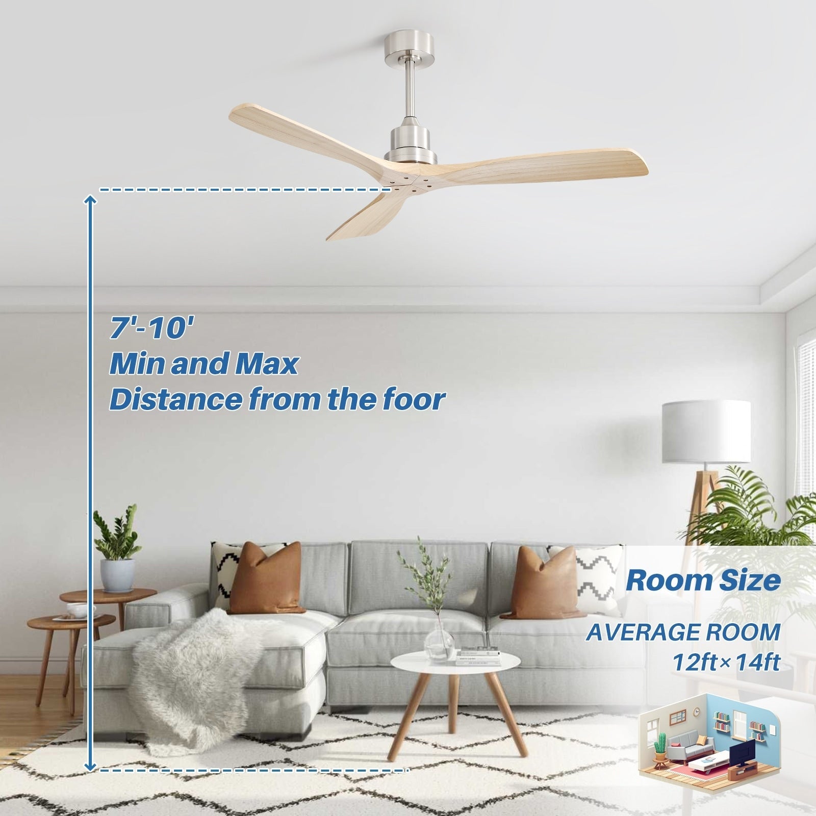 52 inch Modern Solid Wood / ABS Ceiling Fan With Remote Control(No Light),6 WInd Speed,Reversible Airflow