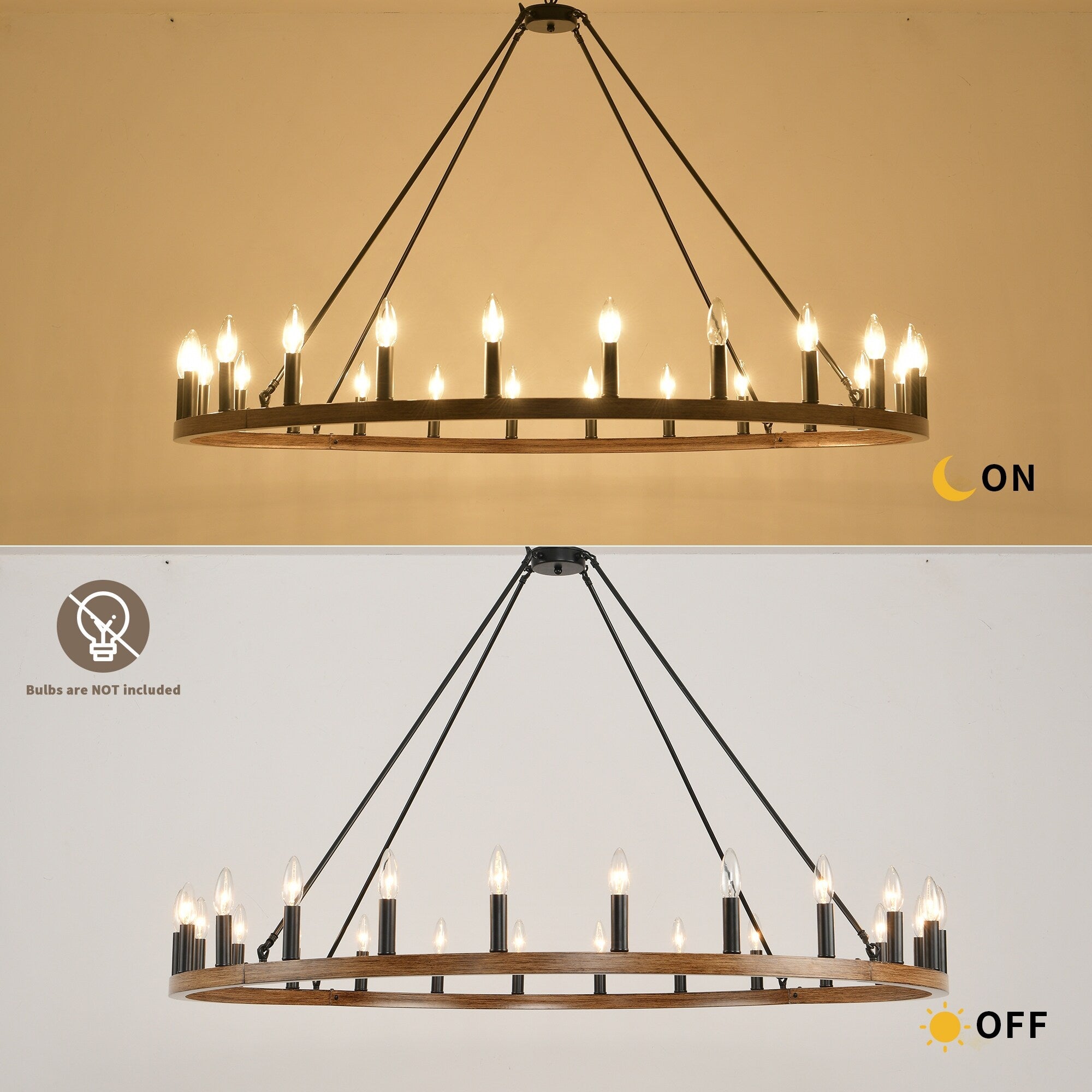 54-inch Round Wagon Wheel 24-light Chandelier