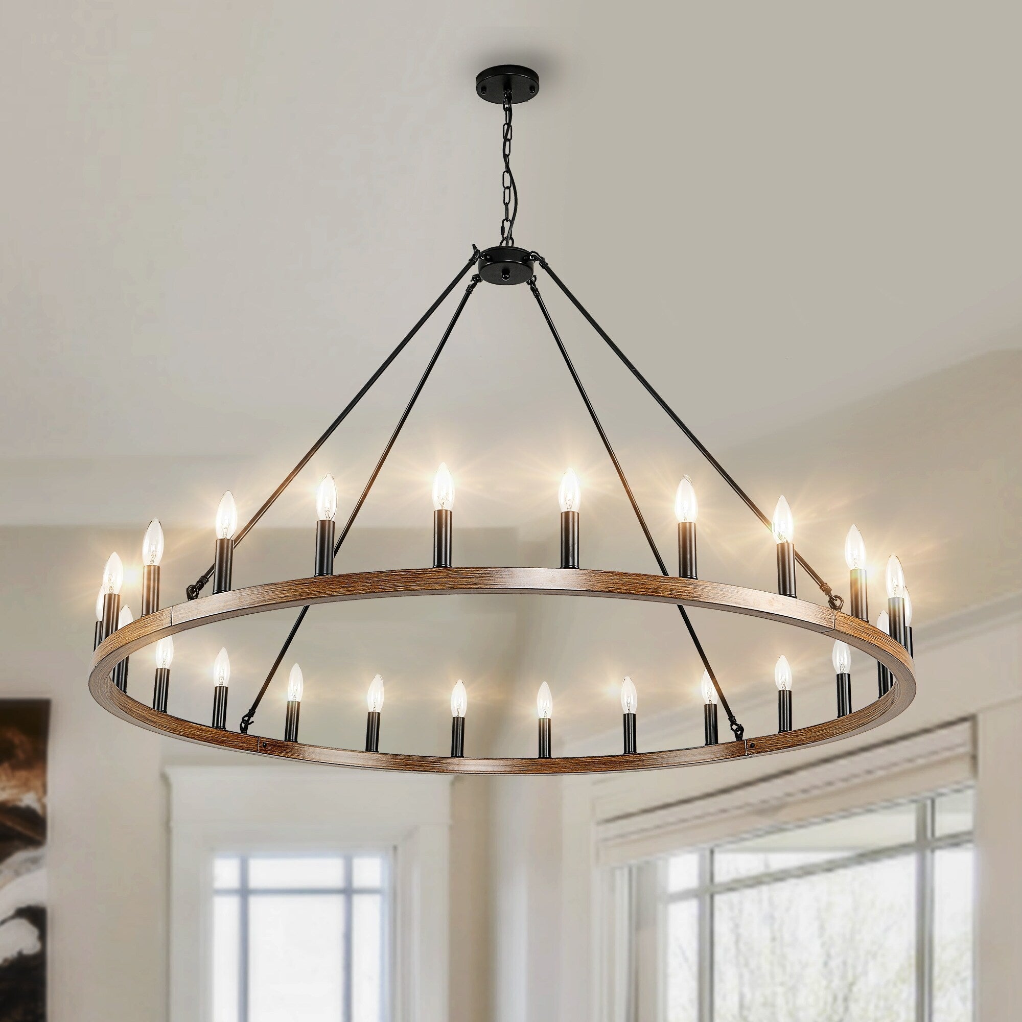 54-inch Round Wagon Wheel 24-light Chandelier