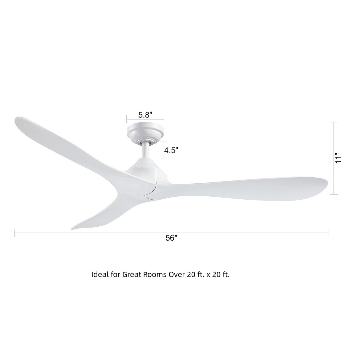 56 Modern Black 3-Blade Propeller DC Ceiling Fan with Remote