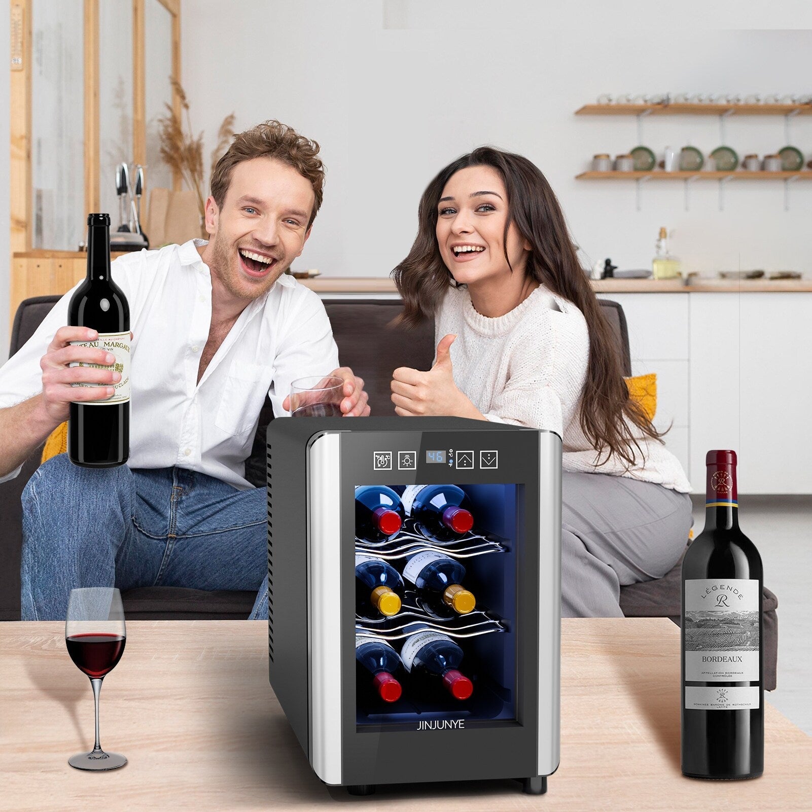6-Bottle Wine Cooler Refrigerator(46-66°F),Mini Freestanding Beverage Cooler for Summer,Wine Cooler with Temperature Control