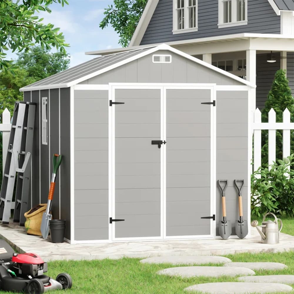 6 ft x 4 ft/6 ft x 8 ft/8 ft x 6 ft/8 ft x 10 ft All-Weather Resin Outdoor Plastic Storage Shed w/Floor, Spire Tool Shed