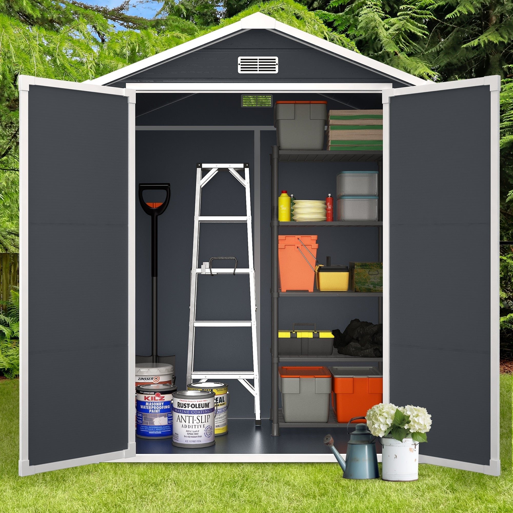 6 ft x 4 ft/6 ft x 8 ft/8 ft x 6 ft/8 ft x 10 ft All-Weather Resin Outdoor Plastic Storage Shed w/Floor, Spire Tool Shed