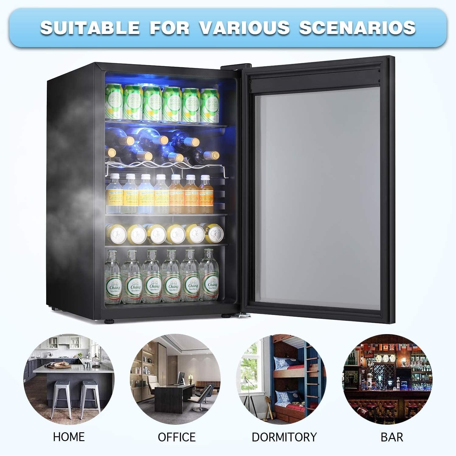 4.4cu.f Wine Cooler with LED Lights and Touch Buttons, Removable Shelves, Less Than 38dB