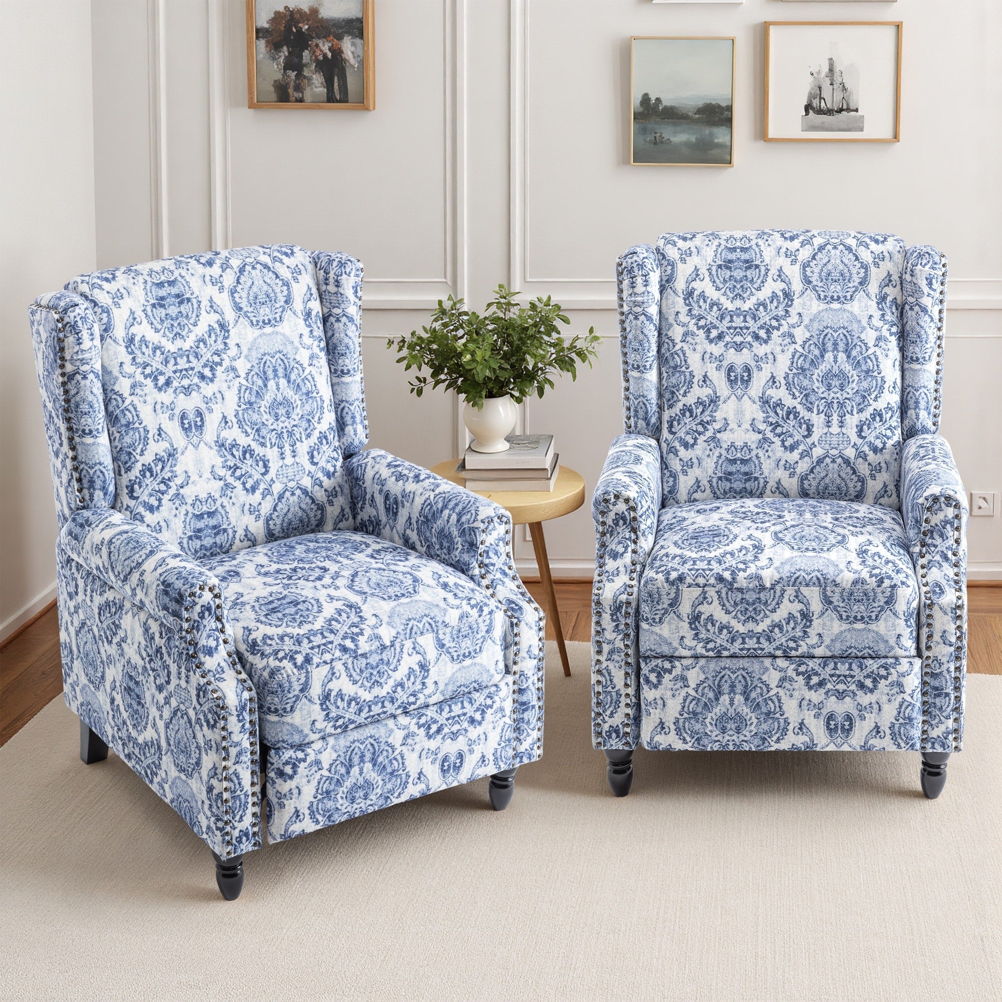 29'' W Vintage Floral Manual Push Back Recliner Chair Set of 2