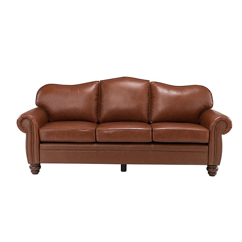 Flavio 81″ Genuine Leather Sofa – Vintage Glam Mid-Century Design