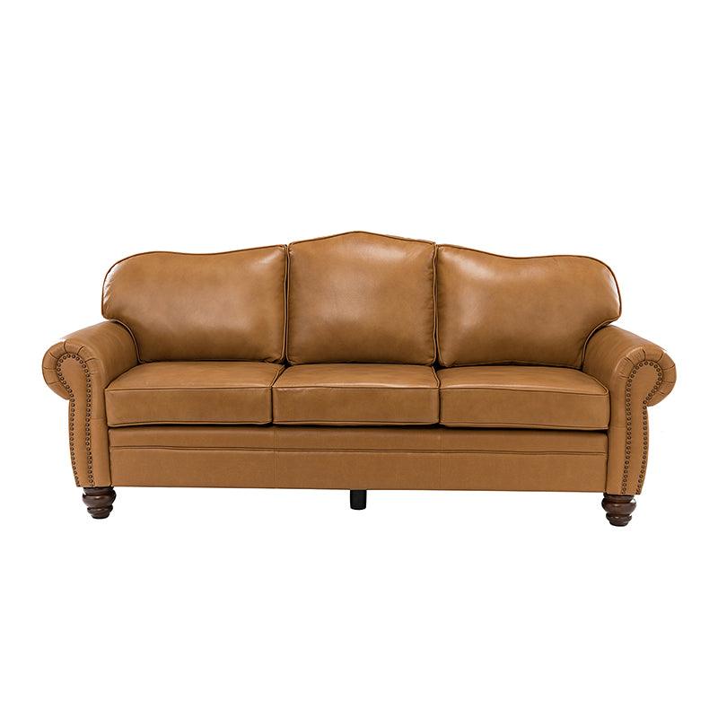 Flavio 81″ Genuine Leather Sofa – Vintage Glam Mid-Century Design