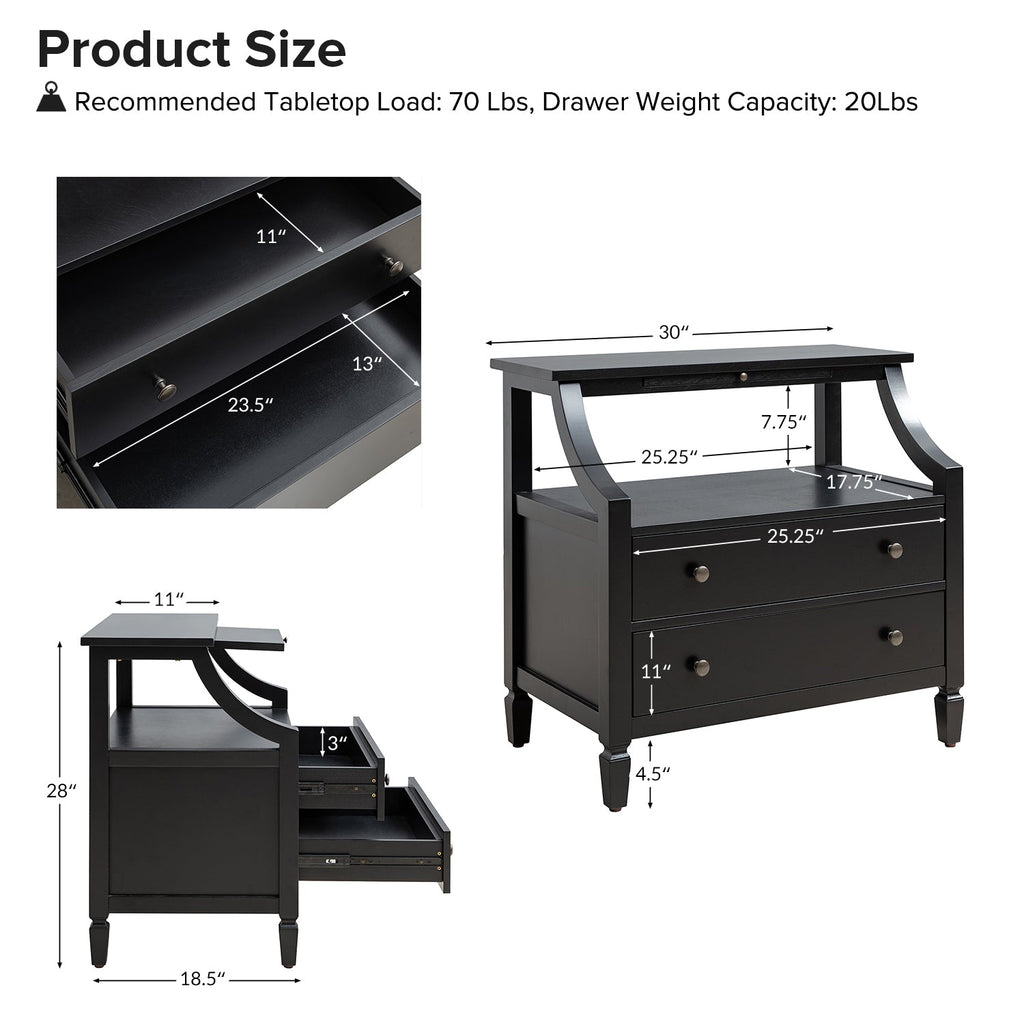 Grace 2 - Drawer Nightstand Chest with Built-in Outlets