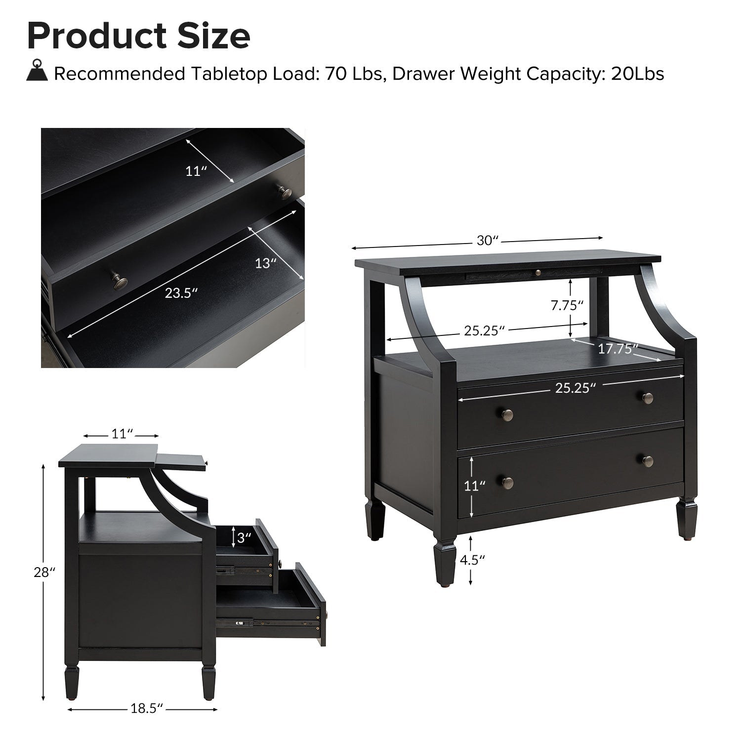 Grace 2 - Drawer Nightstand Chest with Built-in Outlets