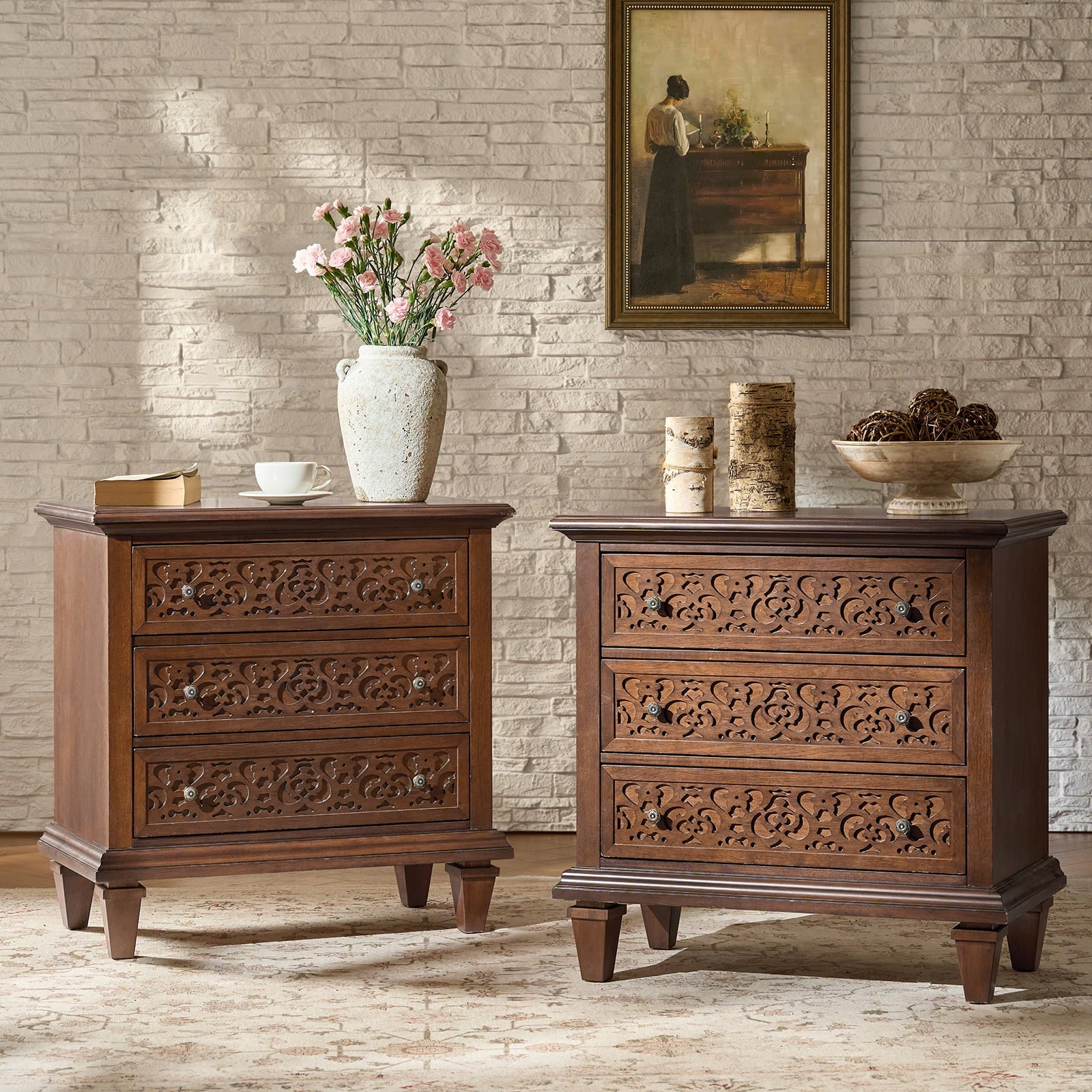 Colombo 3-Drawer Nightstand with Built-In Outlets(Optional Types)