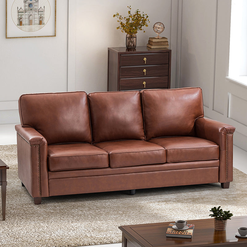 Lea 77.2 Mid-Century Sofa — 3-Seat Faux Leather Couch for Living Room
