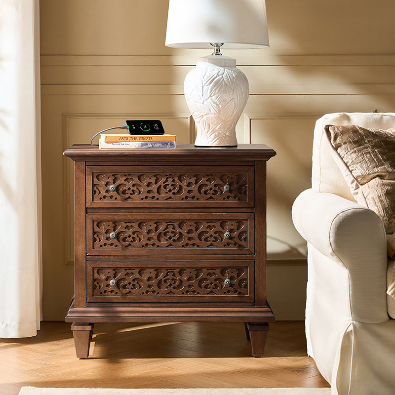 Colombo 3-Drawer Nightstand with Built-In Outlets(Optional Types)