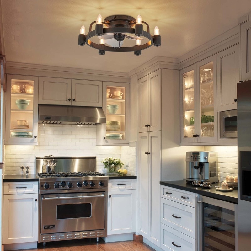 20 in. Modern Farmhouse Ceiling Fan LED Low Profile Flush Mount Ceiling Fan Light with Remote for Living Room