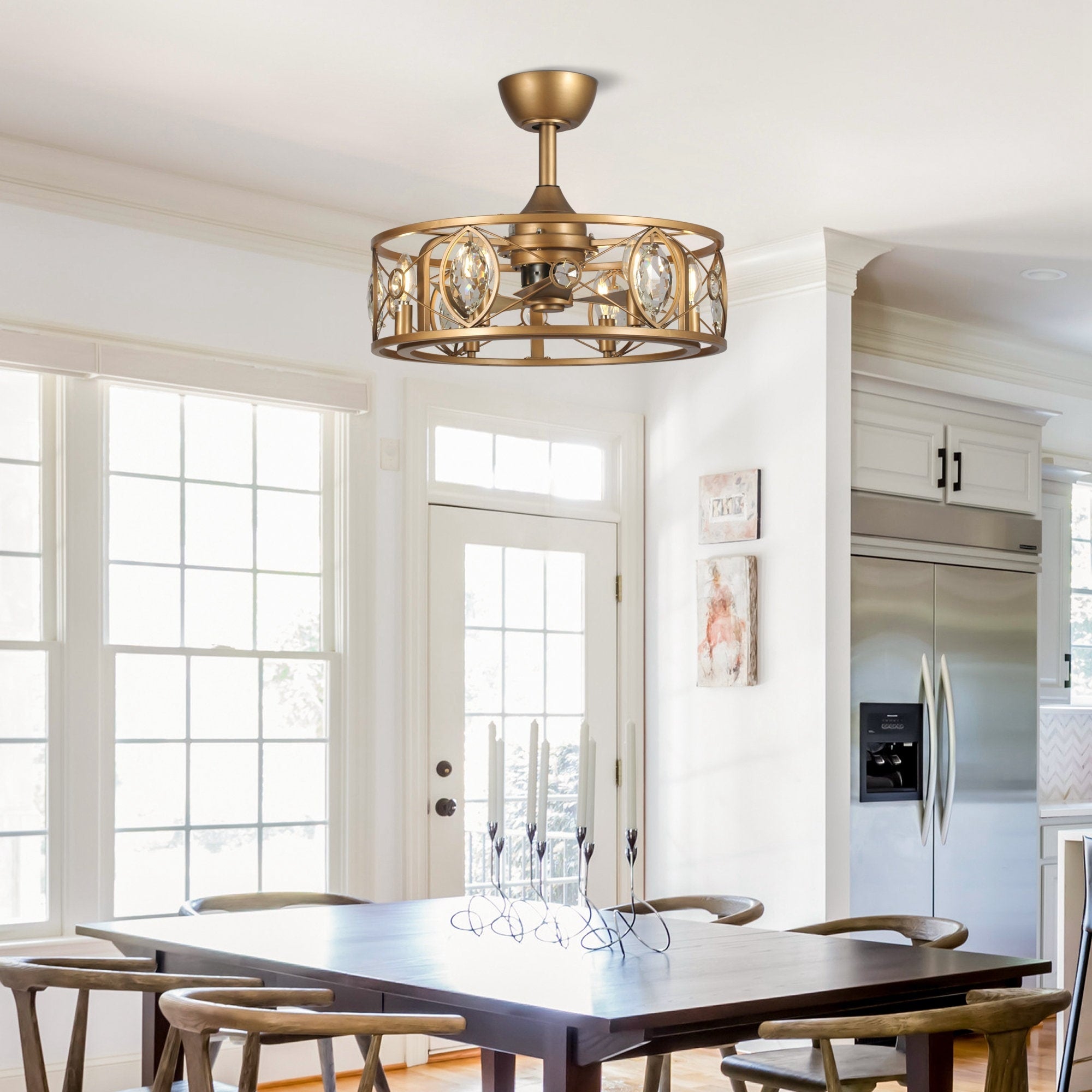 22 Modern Crystal Caged Ceiling Fan Chandelier with Remote