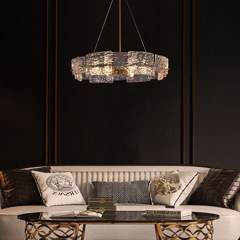23.6 in. Modern Gold Crystal Chandelier 6-Light Glam Drum Pendant Light for Kitchen Island Dining Room
