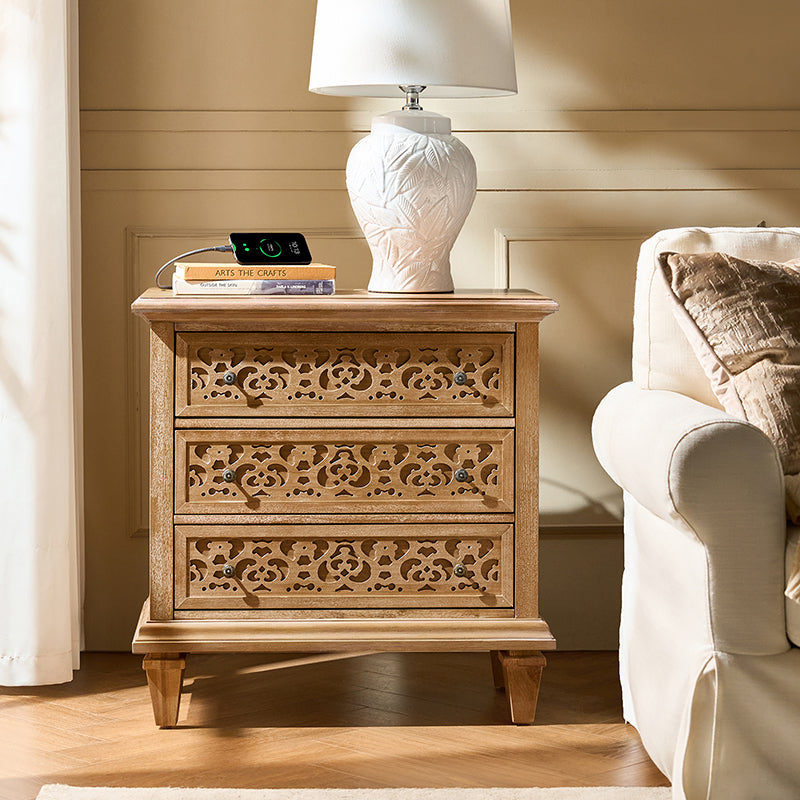 Colombo 3-Drawer Nightstand with Built-In Outlets(Optional Types)