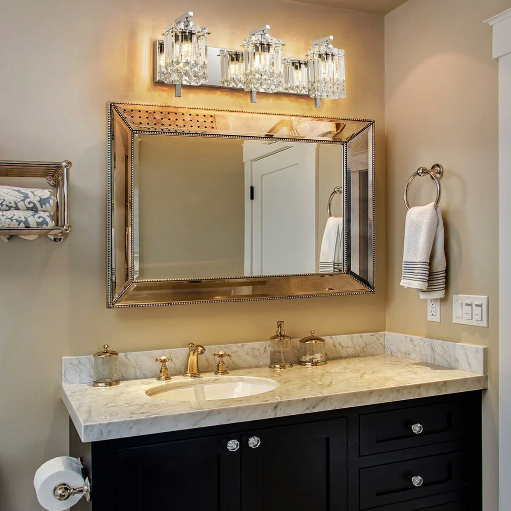 3-Light Modern Glam Bathroom Vanity Lights Crystal Wall Sconce Light for Mirror