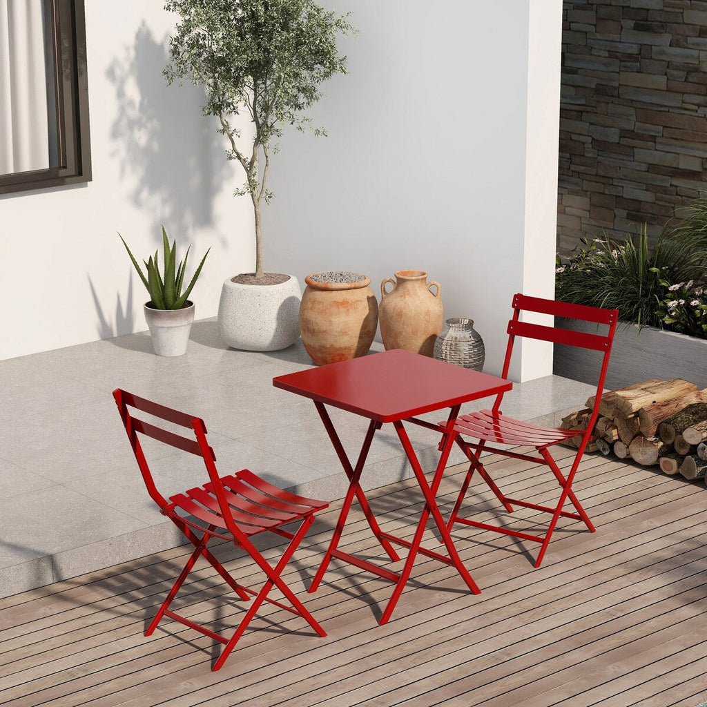 3 Piece Patio Minimalist Bistro Set Foldable Square Table & Chairs - 3-Piece
