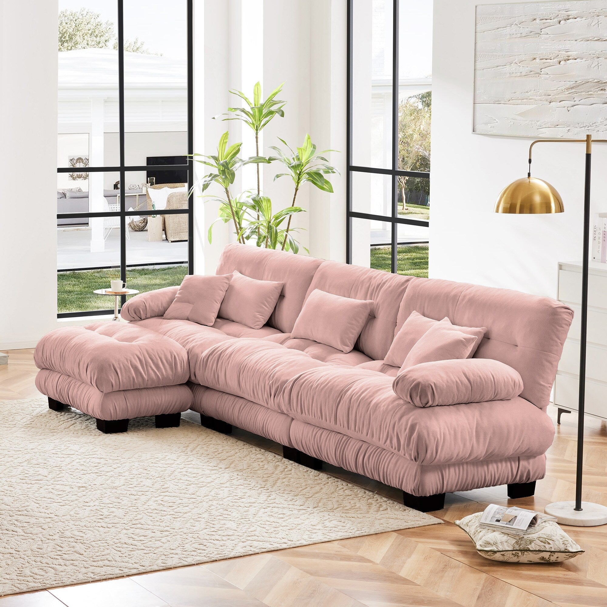3-Seat Modular Sectional Sofa Deep Seat Couch L Shaped Cloud Couch with Convertible Ottoman for Living Room