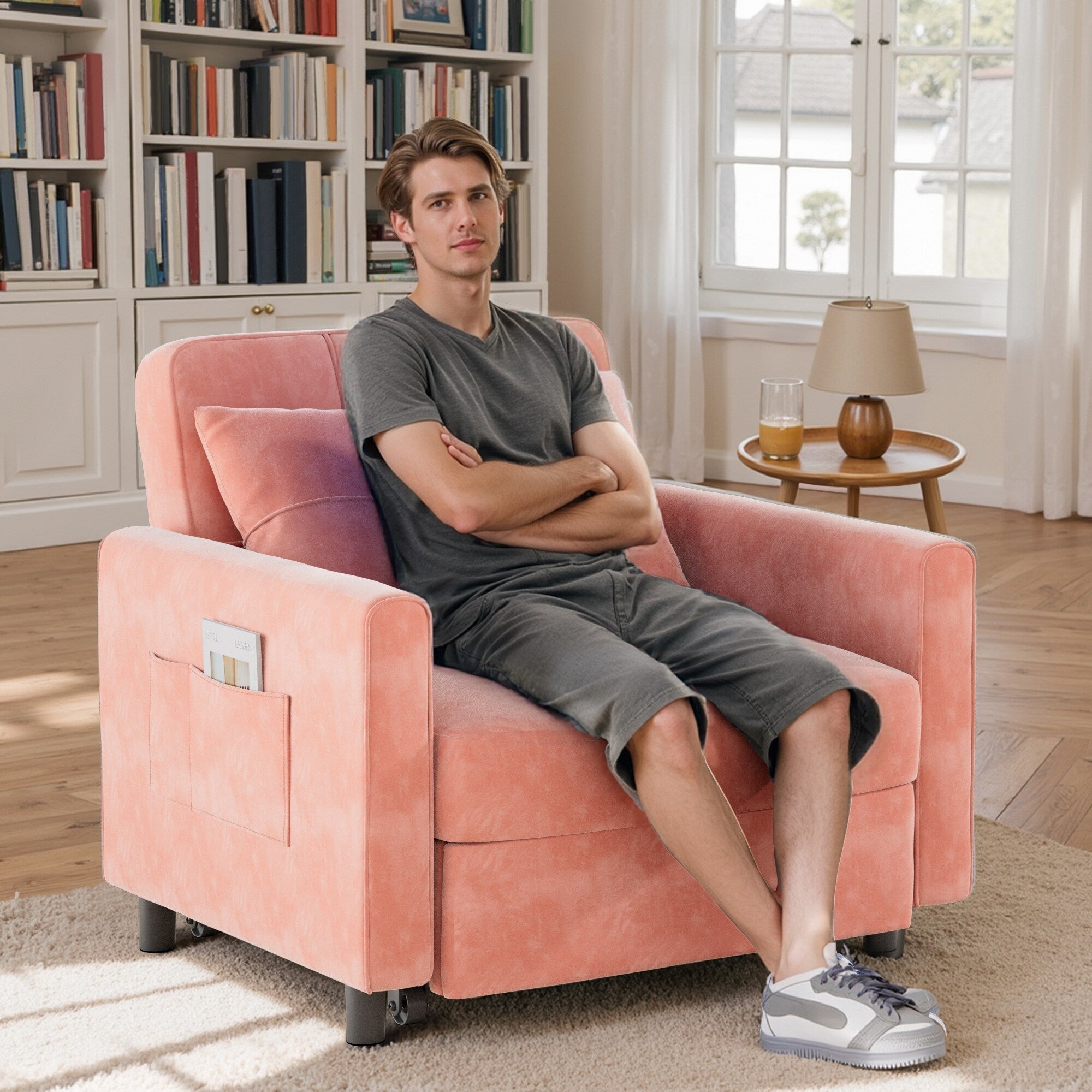 3-in-1 Adjustable Sleeper Sofa Bed, Pull Out Chair Sofa, Convertible Folding Bed for Living Room