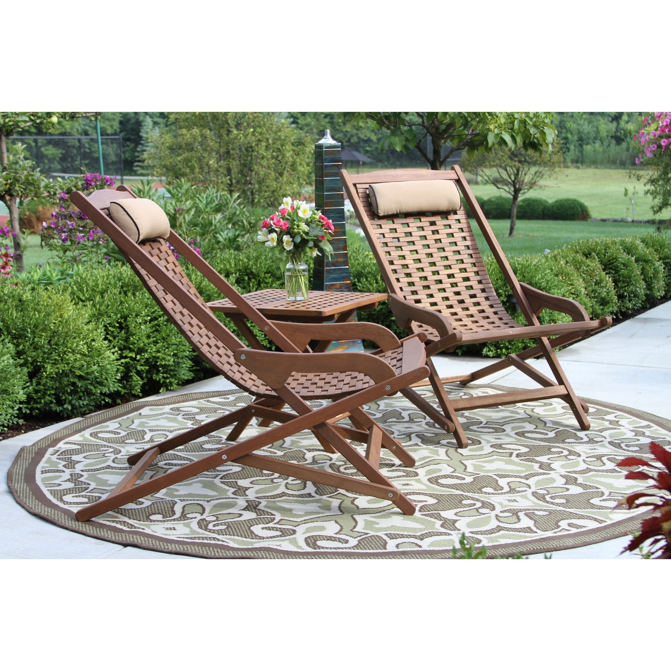 3 pc. Eilaf Eucalyptus Folding Swing Lounger Set with Accent Table
