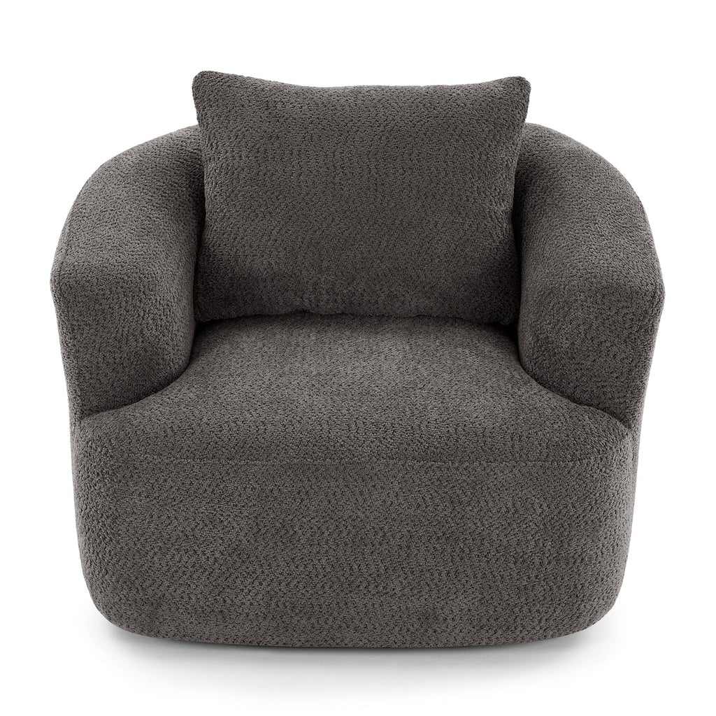360° Swivel Chair, 38.2 Boucle Accent Chair with Throw Pillow, Upholstered Barrel Sofa Chair with Curved Armrests