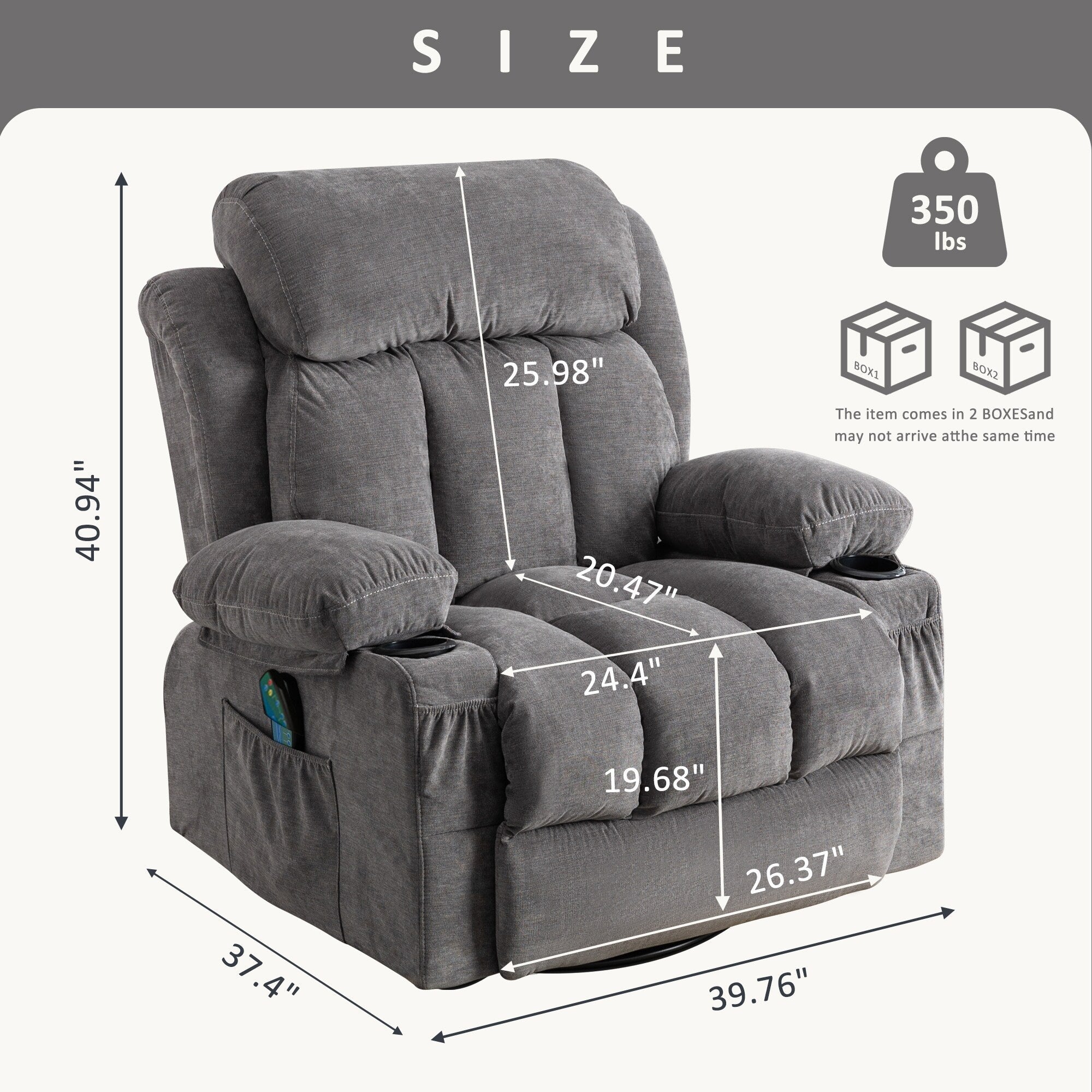 360° Swivel Recliner Chair with Massage, Heat, USB, and Cup Holders