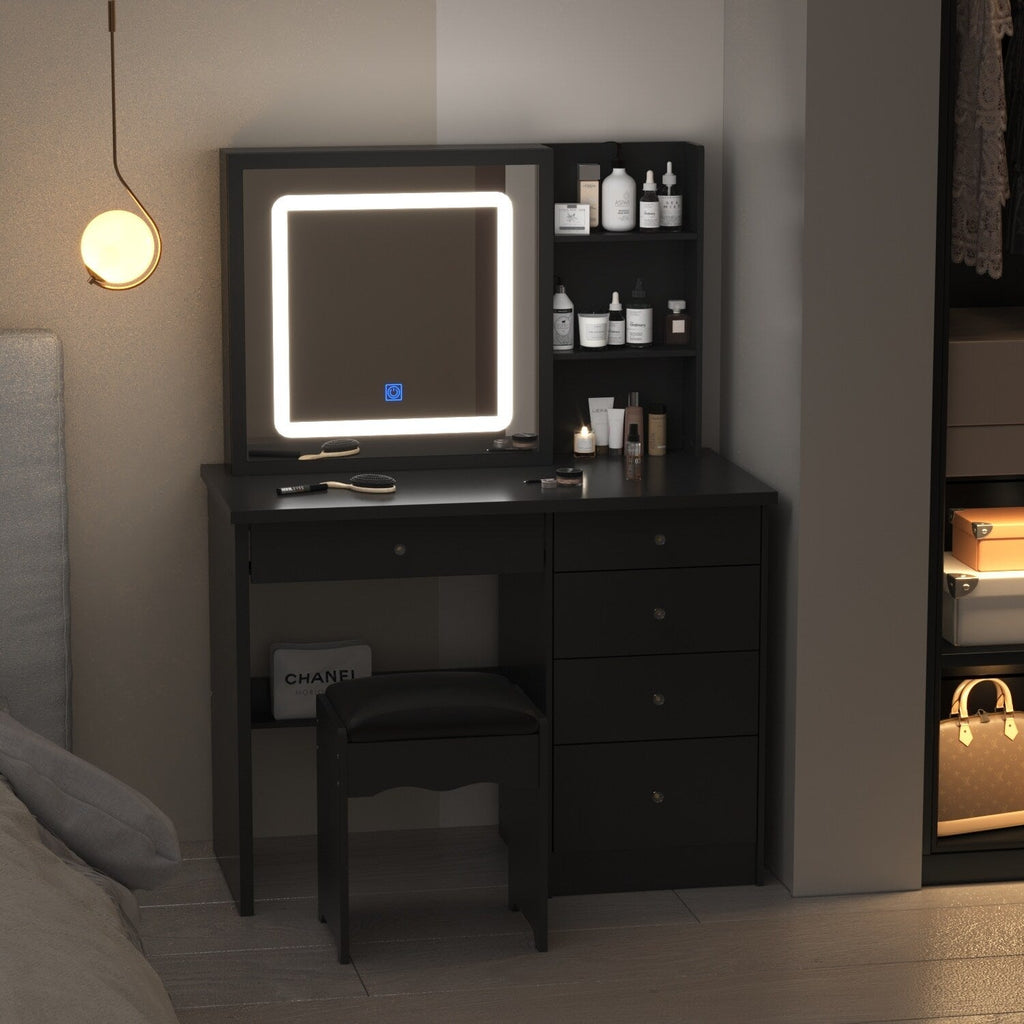 39.4'' Wide Makeup Vanity Set with Stool and Mirror