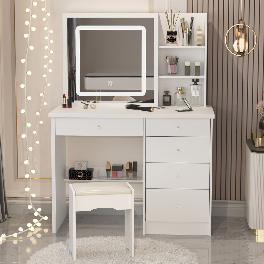 39.4'' Wide Makeup Vanity Set with Stool and Mirror