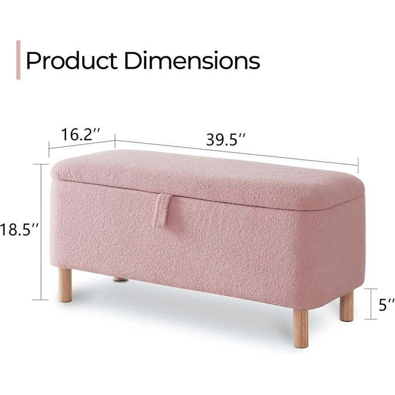 39.5 Off White Boucle Storage Ottoman Bench Sherpa Storage Bench Ottoman Foot Rest End of Bed for Living Room Bedroom,Wood Leg