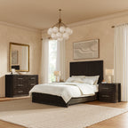 4-Piece Modern Fluted Solid Wood Bedroom Set with Oak Texture