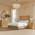 4-Piece Modern Fluted Solid Wood Bedroom Set with Oak Texture