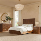 4-Piece Modern Fluted Solid Wood Bedroom Set with Oak Texture