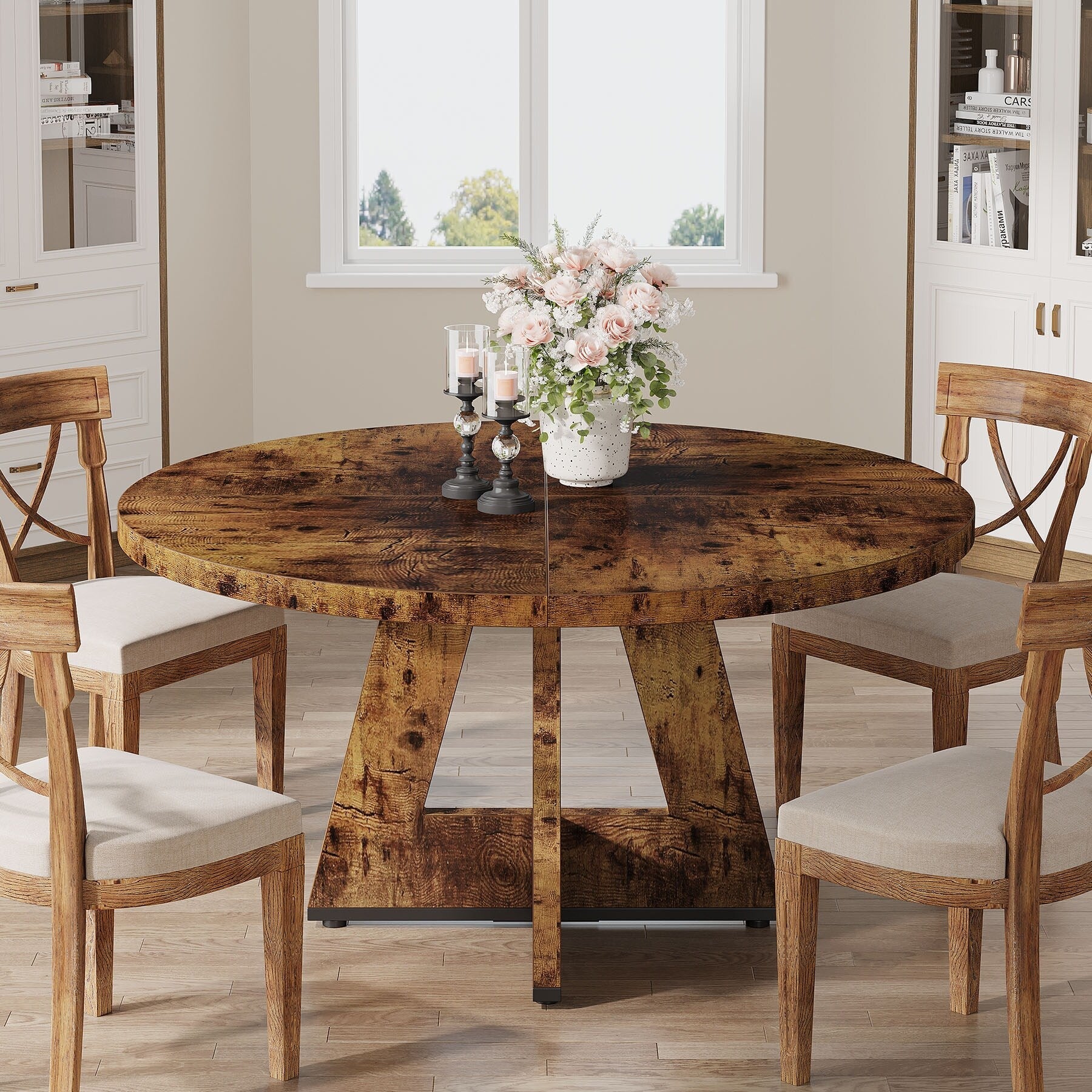 47 Round Dining Table for 4, Farmhouse Kitchen Table Small Dinner Table Wood Kitchen Table for Dining Room Living Room