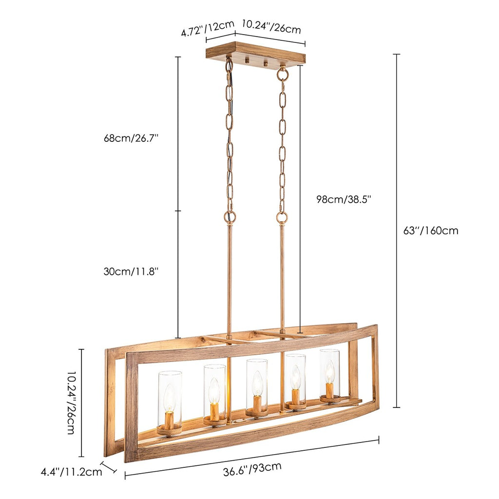 5-Light Mid-Century Modern Industrial Linear Kitchen Island Pendant Vintage Rectangle Glass Chandelier