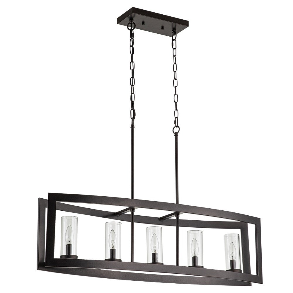 5-Light Mid-Century Modern Industrial Linear Kitchen Island Pendant Vintage Rectangle Glass Chandelier