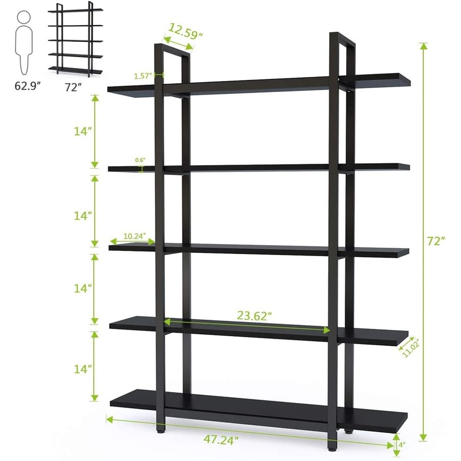 5-Tier Bookshelf, Vintage Industrial Style Bookcase