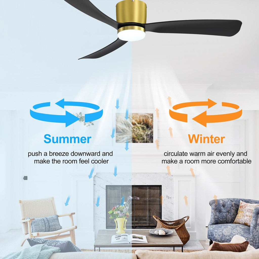 52 Inch Black/White Flush Mount LED Ceiling Fan with Lights Remote(3-Blade)