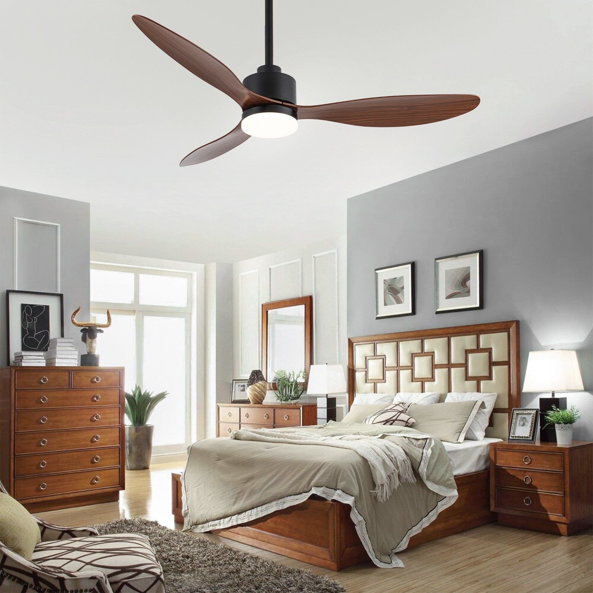 52 Inch LED Ceiling Fan with Lights Remote(3-Blade)