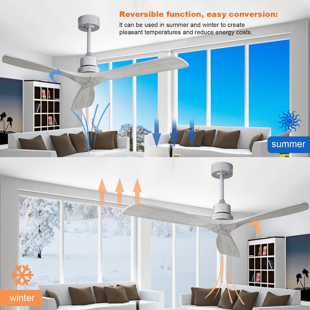 52 inch Modern Solid Wood / ABS Ceiling Fan With Remote Control(No Light),6 WInd Speed,Reversible Airflow