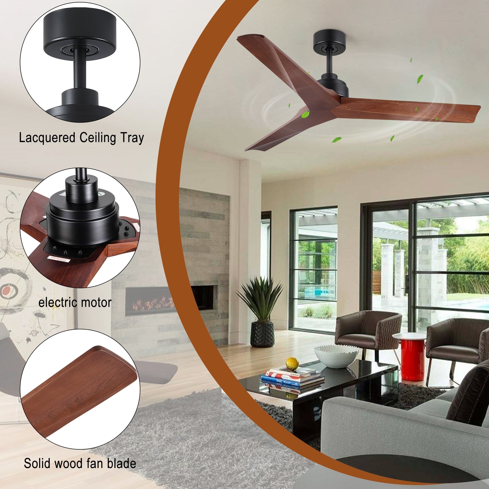 52 inch Modern Solid Wood / ABS Ceiling Fan With Remote Control(No Light),6 WInd Speed,Reversible Airflow